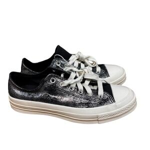 Converse Chuck 70 Ox Vamp Suede Shimmer Sneakers Silver Woman's Sz 8.5‎